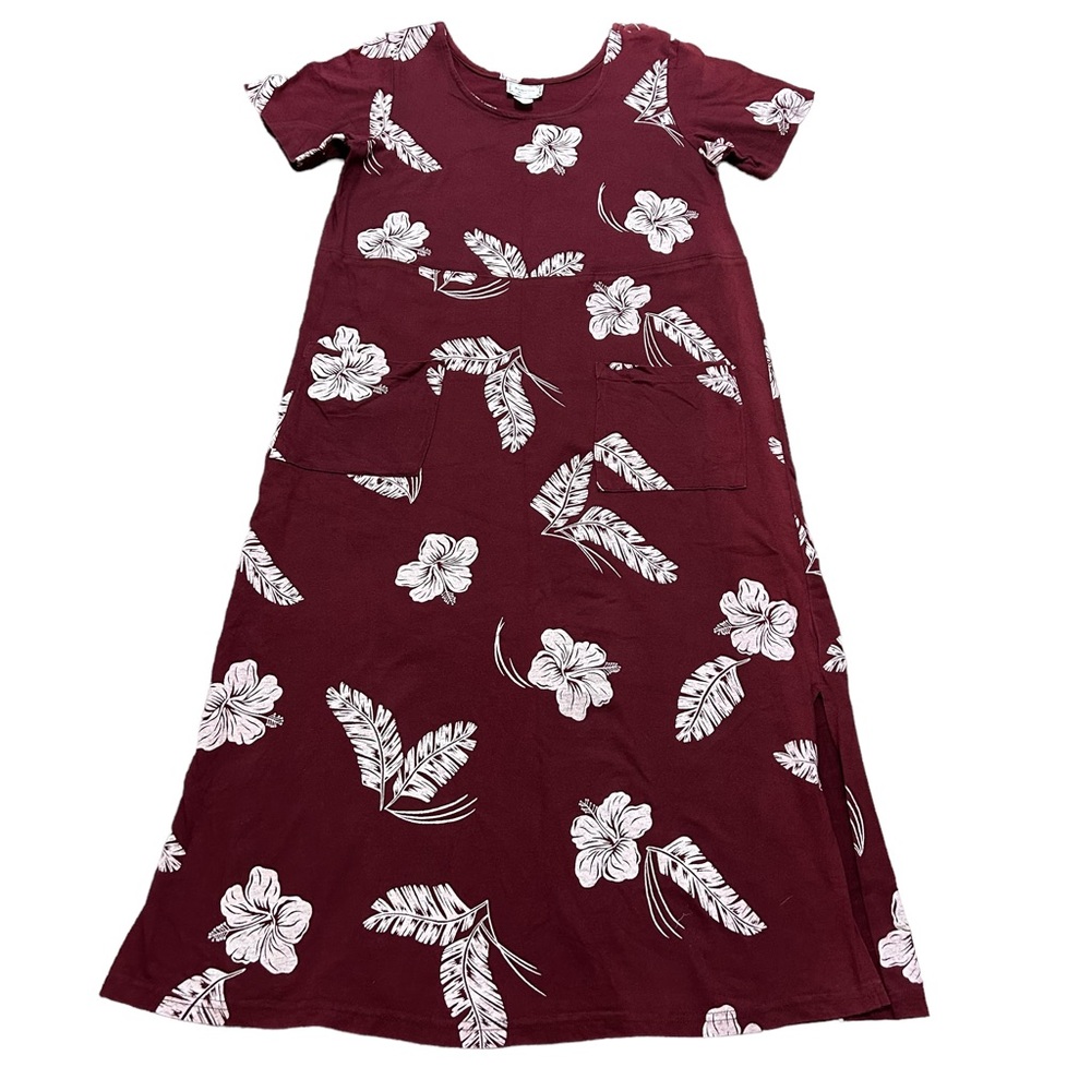 Vintage Floral Boutique Maxi Dress Jacqueline Studio Cotton Maroon White Aloha M